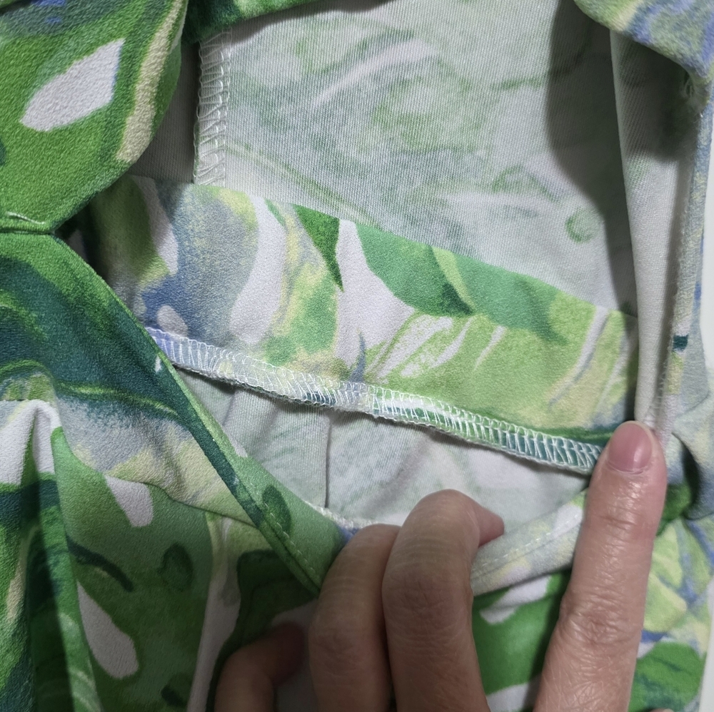 Madden NYC Romper Fit & Flare Green Tropical Leaf Cut Out Halter Boho Summer - Picture 7 of 16